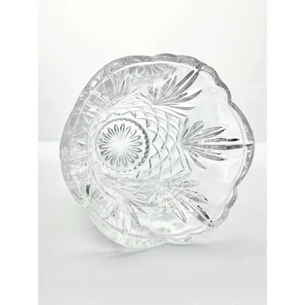 Vintage Tulip Flared Scalloped Footed Crystal Vase 6 3/4” Fan & Cross-Cross Cuts